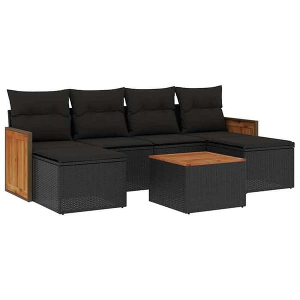 Maison Exclusive - Havegruppe 7 dele med sorte puder i flettet harv