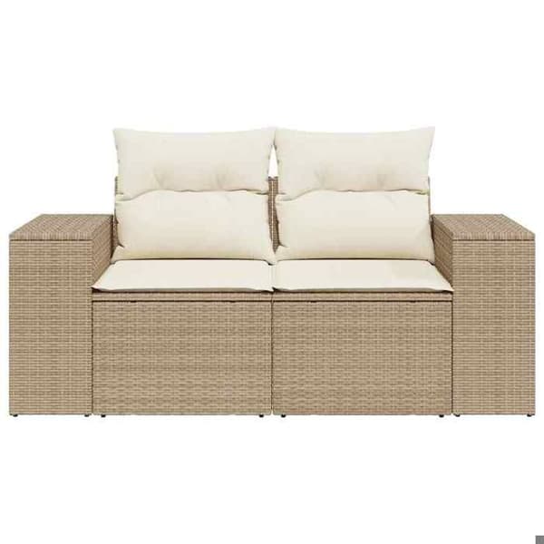 Maison Exclusive - Trädgårdsoffa med kuddar 2 platser beige flätad resin