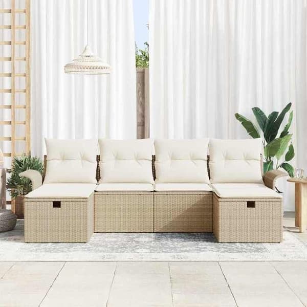 Maison Exclusive - 6-delars trädgårdsoff-set i beige och kräm polyrotin