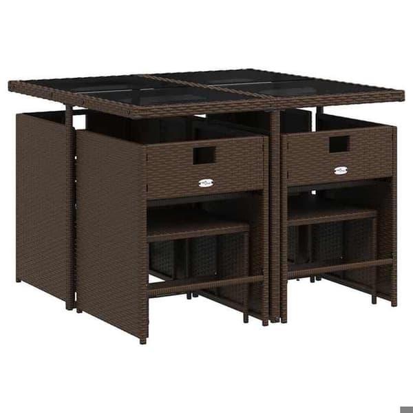 Maison Exclusive - Trädgårdsset med matbord och kuddar 9 delar brun polyrotting