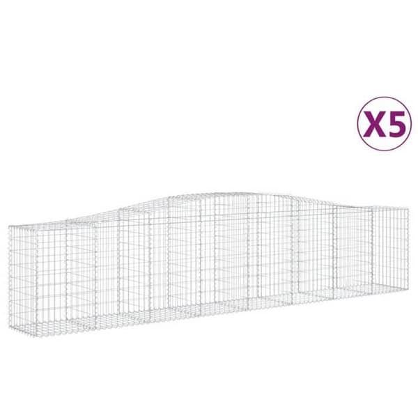 Gabionkorgar - böjda - 5 st - 400x50x80/100 cm - galvaniserat järn 3,5 mm silver-