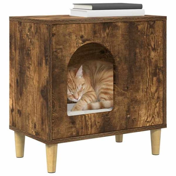 Kattens hus - EXKLUSIVT HUS - Rökek - Ingenjörsträ - Rektangulär - 51 x 30 x 52 cm Rökt ek