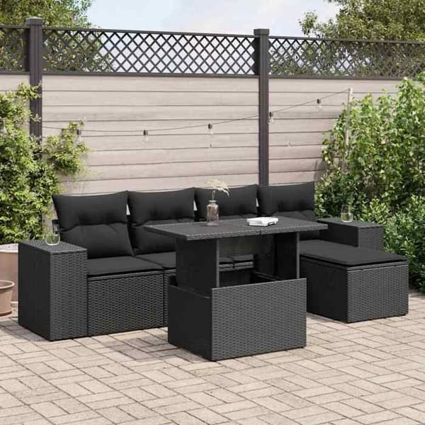 Maison Exclusive - Trädgårdsmöbler 6 delar med svarta kuddar i flätad resin Svart
