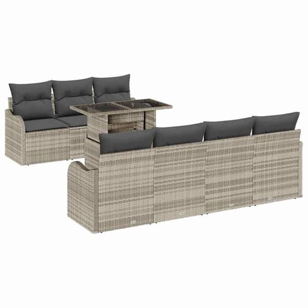 Trädgårdsmöbler - EXKLUSIVT HUS - Set med 8 delar - Ljusgrå - Poly rattan & stål - Justerbart bord Ljusgrått