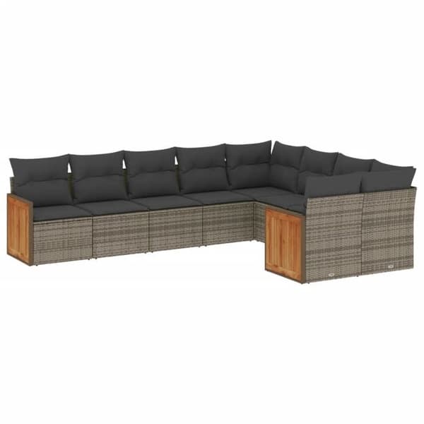 Maison Exclusive - Trädgårdsmöbler 9 delar med grå kuddar i flätad resin