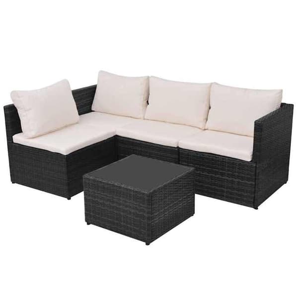 Maison Exclusive - Havegruppe 5 stk med puder i sort flettet resin