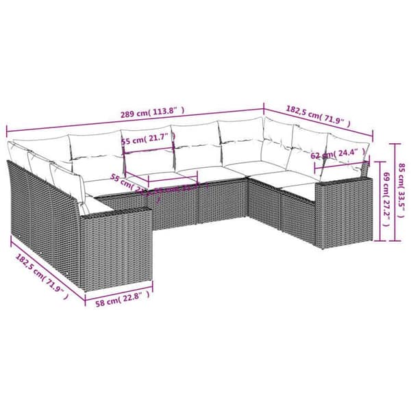 Maison Exclusive - Trädgårdsmöbler 9 delar med grå kuddar i flätad resin
