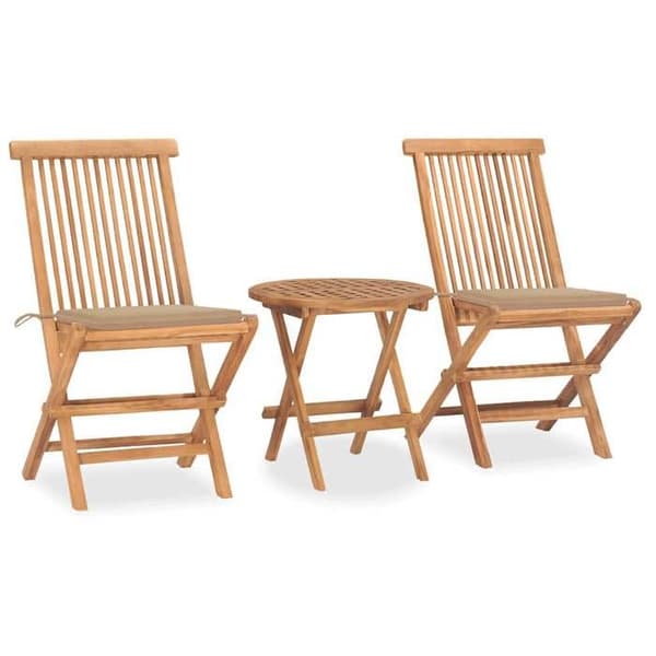 Maison Exclusive - Fällbart utomhusmatbord med kuddar 3 delar Teak