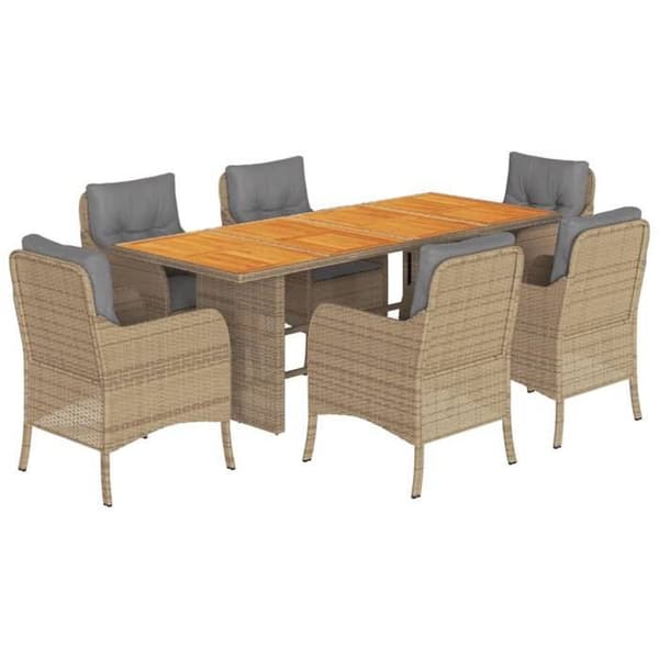 Maison Exclusive - Trädgårdsset med matbord och kuddar 7 delar beige polyrotting