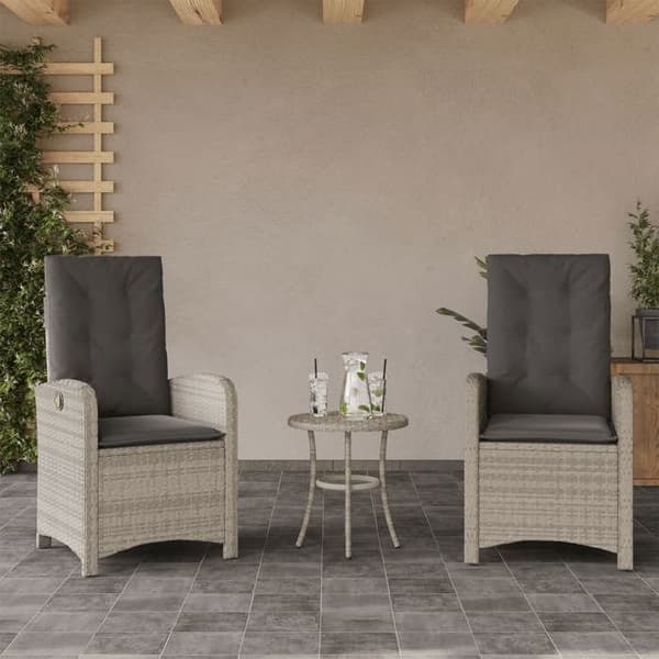Maison Exclusive - Bistro-set 3 delar med ljusgrå kuddar i flätad resin