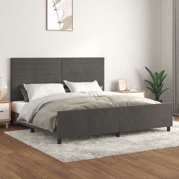 Sengestel - EKSKLUSIV HUS - 200 x 200 cm - Mørkegrå velour - Justerbar hovedgærde - Lamelseng Mörkgrå