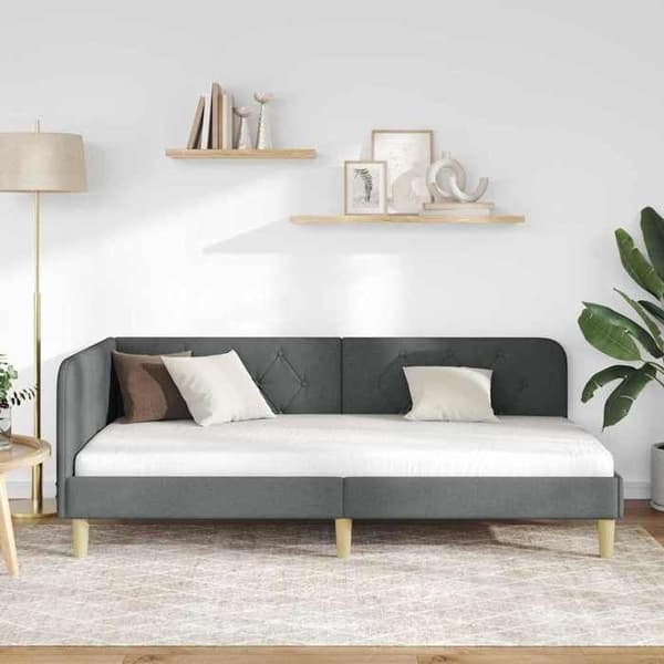 Vinkelsängram - EXKLUSIV HEM - L-säng 100x200 cm - Polyester tyg - Vändbar armstöd - Mörkgrå Mörkgrå