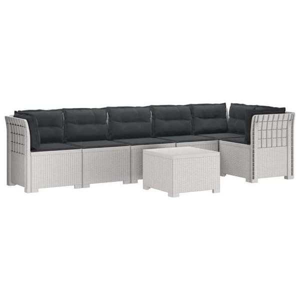 Maison Exclusive - Trädgårdssoffa 6 Platser med Kuddar Rattanlook PP Vit Vit