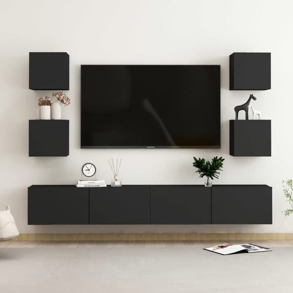 Maison Exclusive - TV-møbel sæt 6 stk Sort Ingeniørtræ
