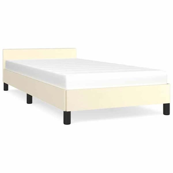 Sengestel - EKSKLUSIV HUS - 80 x 200 cm - Creme kunstlæder - Inkluderet lamelbund - Robuste ben Grädde
