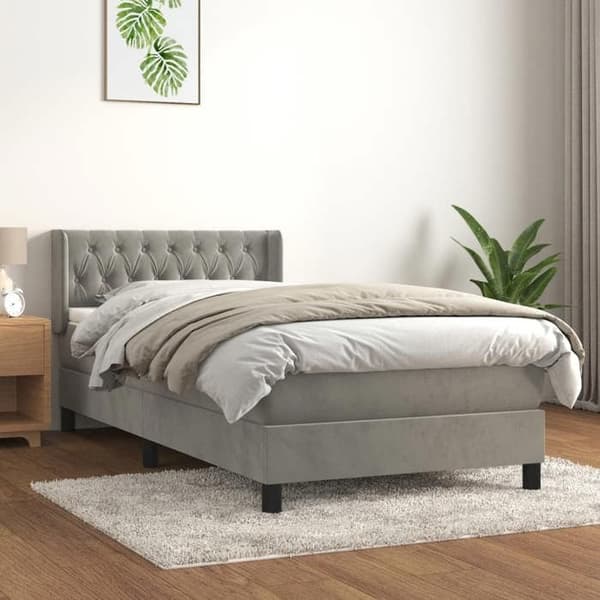 Maison Exclusive - Sängyn laudat ja vaaleanharmaa patja 90x190 cm Sametti