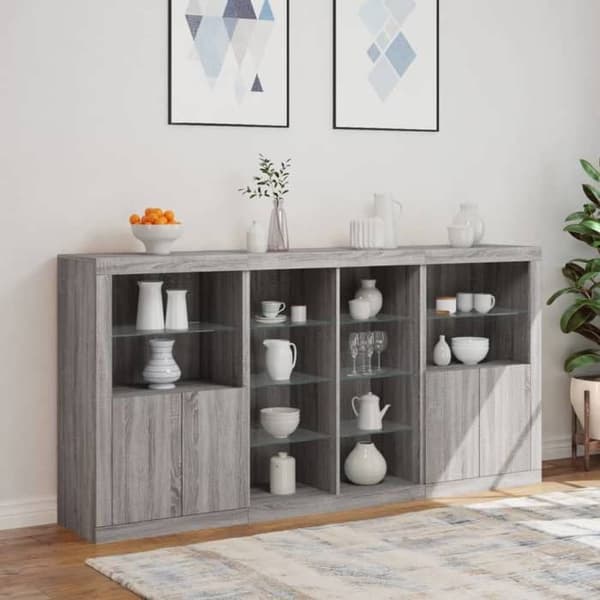 Maison Exclusive - Buffé med LED-lampor sonoma grå 202x37x100 cm