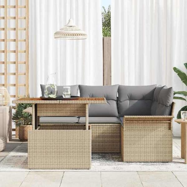 Maison Exclusive - 5 osan beige polyrottinkinen puutarhakalustesetti