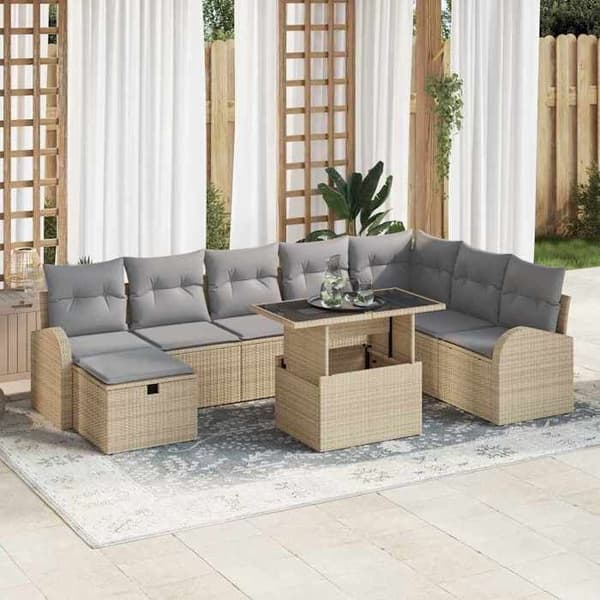 Maison Exclusive - 9 osan beige polyrottinkinen puutarhakalustesetti