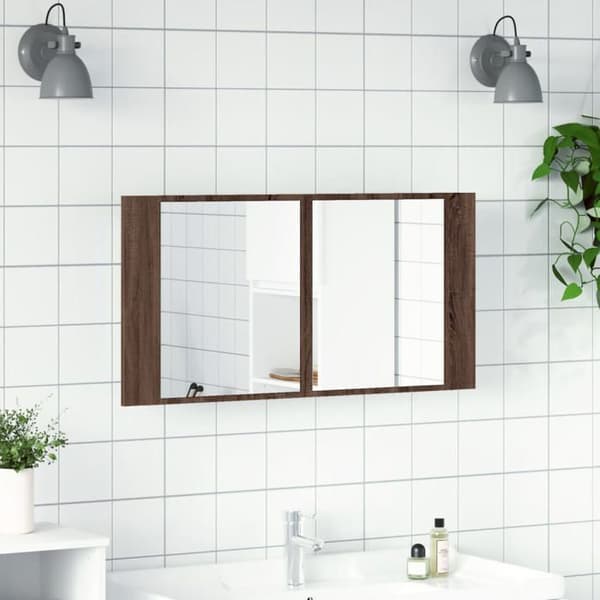 Maison Exclusive - LED-spejlskab til badeværelse i brunt egetræ 90x12x45 cm