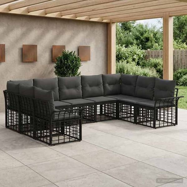 Udendørs sofa - EKSKLUSIV HUS - Sektionel sofa - Modulær - Poly rattan - Holdbar stålramme Svart och mörkgrå