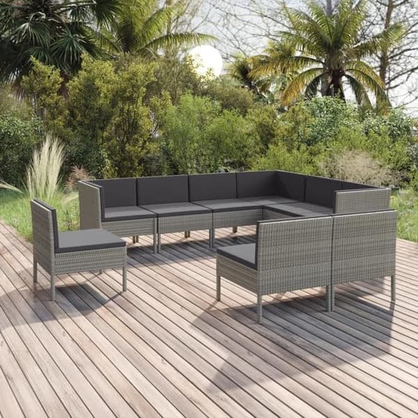 Maison Exclusive - Trädgårdsmöbler 9 delar med kuddar, flätad resin, grå
