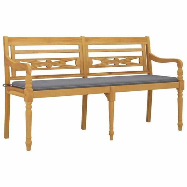 Havemøbel - EKSKLUSIVT HUS - Batavia - Massivt teaktræ - 150 cm - Grå pude Grå (kudde)
