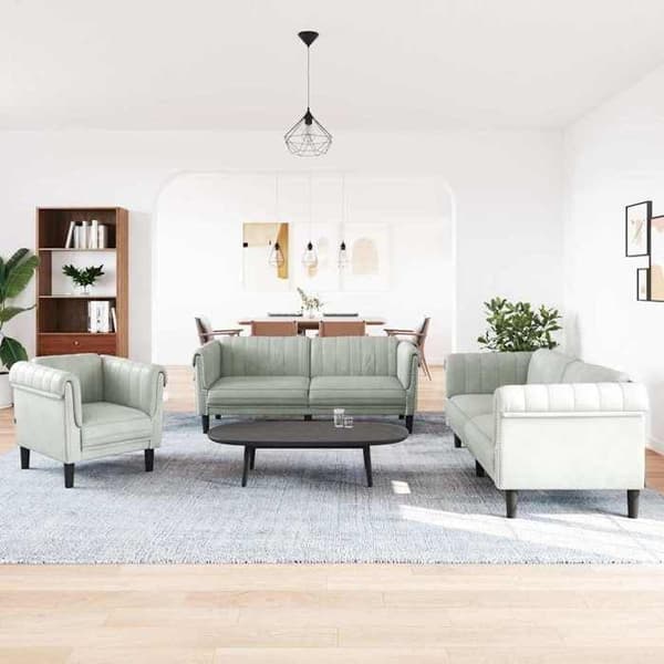 Maison Exclusive - 3 kpl vaaleanharmaita samettisohvia