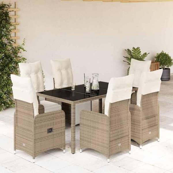 Maison Exclusive - Havebistro sæt 7 dele med brune puder i poly rattan brun