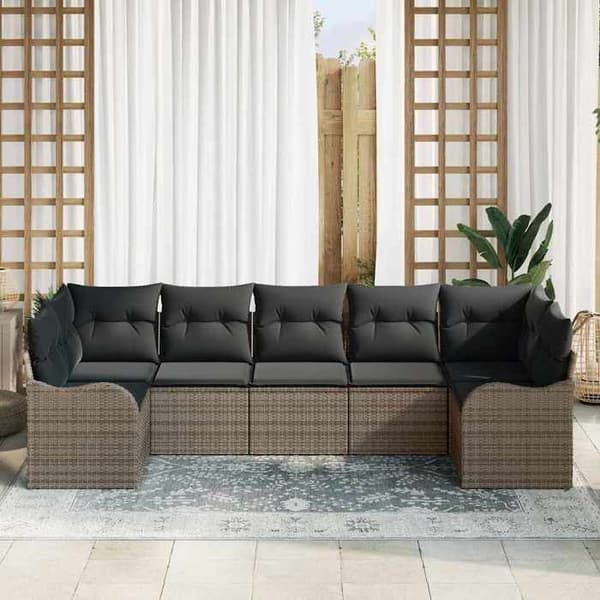 Trädgårdsmöbler - MAISON EXCLUSIVE - Modulär - 7 delar - Grå - Poly rattan flätad Grå
