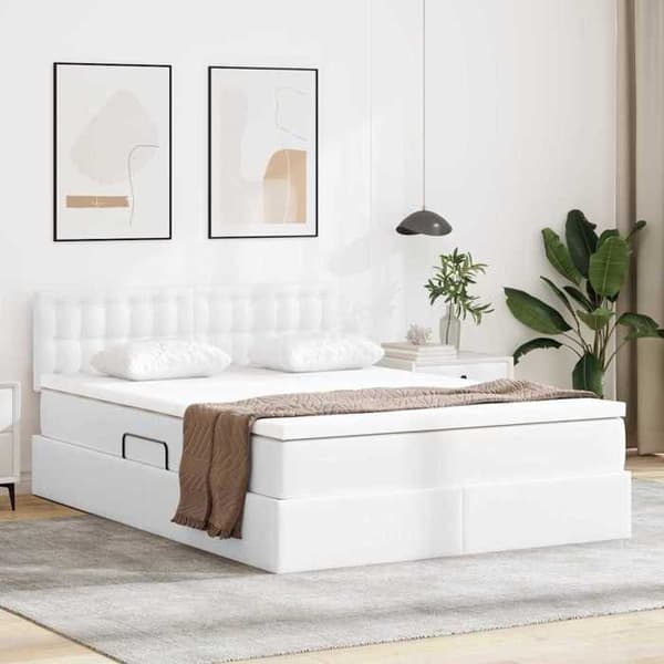Maison Exclusive - Seng med LED-striber Hvid 140 x 200 cm Syntetisk læder