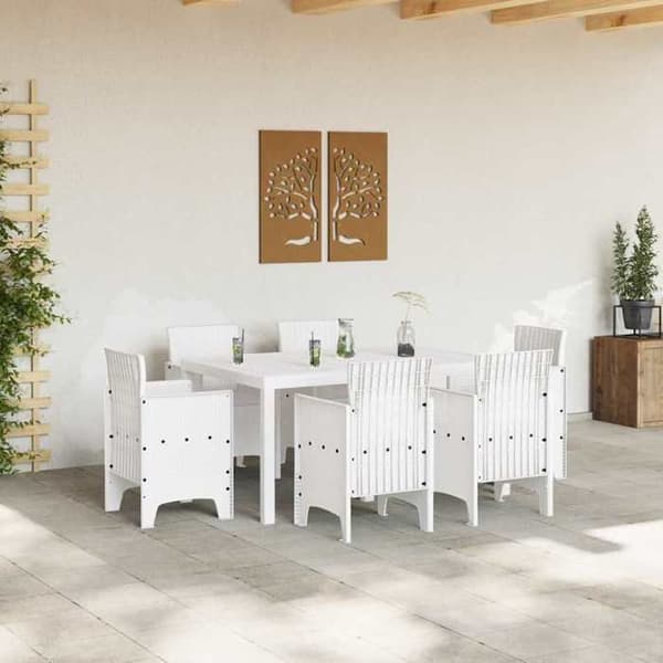 Trädgårdsmöbelset 7 delar - EXKLUSIVT HEM - Polt - Vit - Poly rattan - UV-skyddad Vit