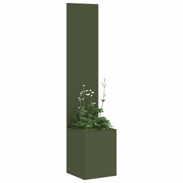 Havemur - EKSKLUSIV HUS - 32x32x150 cm - Robust stål - Mat finish - Dekorative indlæg Olivgrön