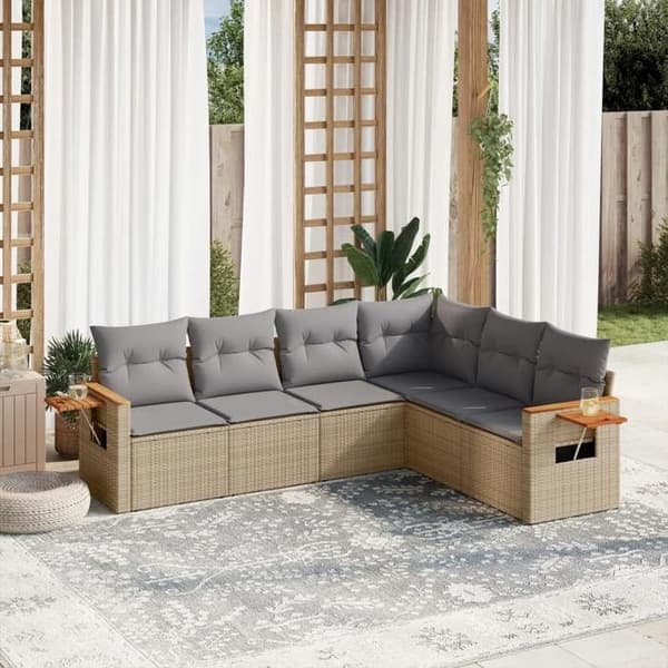 Maison Exclusive - Trädgårdsmöbler med kuddar 6 delar beige flätad resin