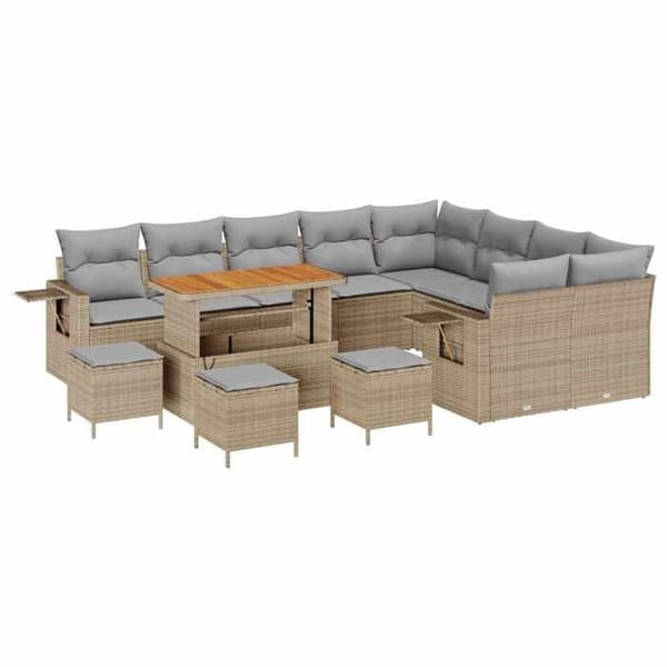 Maison Exclusive - 13 osan beige polyrottinkinen puutarhakalustesetti