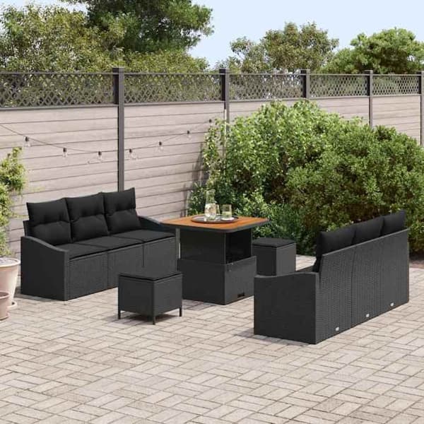 Trädgårdsmöbler - EXKLUSIVT HEM - Set 9 delar - Svart - Polyrotting - Modulär design Svart