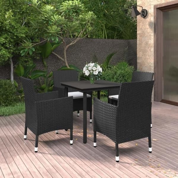 Trädgårdsmöbler - EXKLUSIVT HUS - 5-delars set - Flätad resin - Glasbord - Stålram