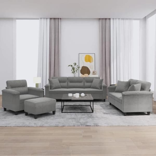 Maison Exclusive - 4-delars soffgrupp med kuddar i mörkgrå mikrofiber Mörkgrå
