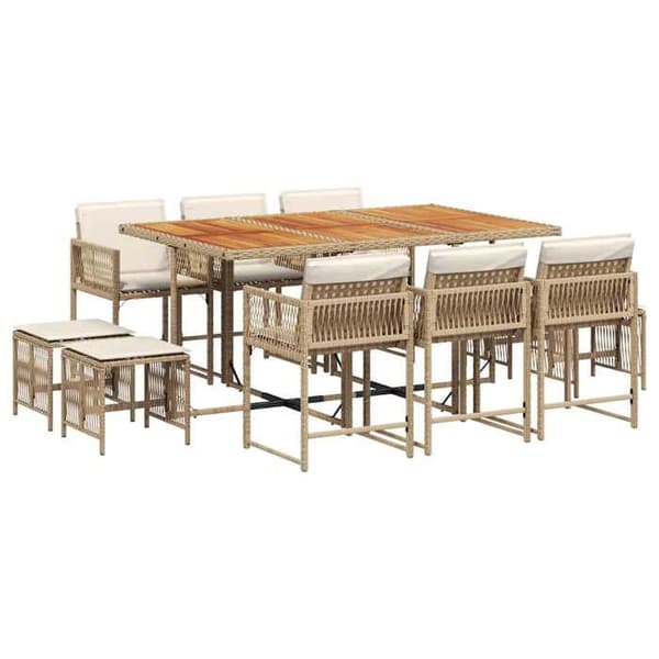 Maison Exclusive - Trädgårdsset med matbord och kuddar 11 delar beige polyrotting