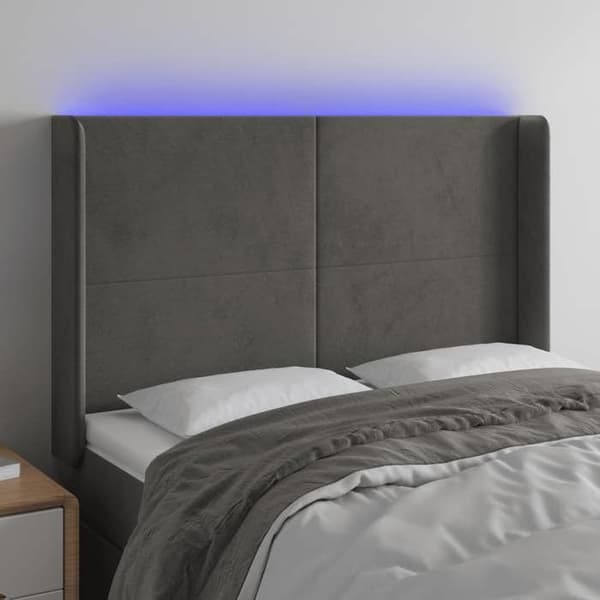 Maison Exclusive - LED Hovedgærde Mørkegrå 147x16x118/128 cm Velour Mörkgrå