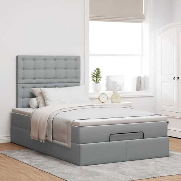 Maison Exclusive - Ottoman sänkyrunko ja vaaleanharmaa patja 120x200 cm kangas ljusgrått
