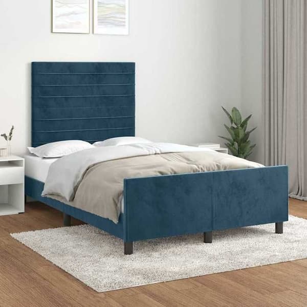 Sengestel - EKSKLUSIV HUS - 120x200 cm - Mørkeblå - Blødt velour - Justerbar hovedgærde mörkblå