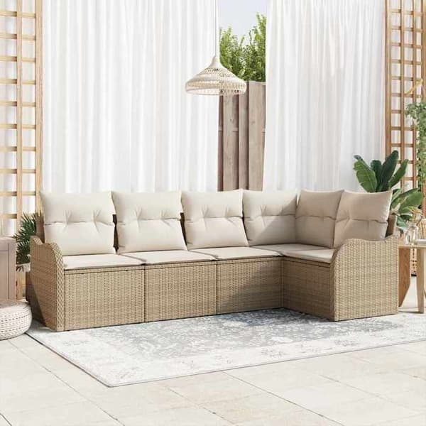 Maison Exclusive - 5 osan beige polyrottinkinen puutarhakalustesetti
