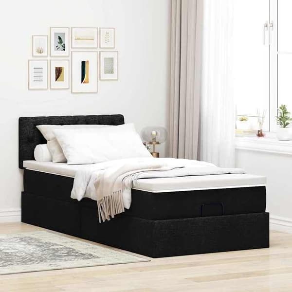 Sengestel ottoman - Eksklusiv Hus - Sort - 80x200 cm - Opbevaring under sengen svart vit