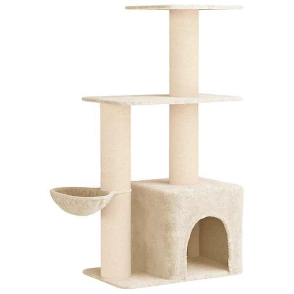 Katte træ - EKSKLUSIV HUS - 133 cm - Creme - Sisal stolper - Multi-niveauer Grädde