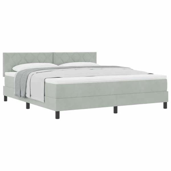 Fjederseng - EKSKLUSIV HUS - 180 x 200 cm - Lys grå - Velour - Justerbar hovedgærde Ljusgrått