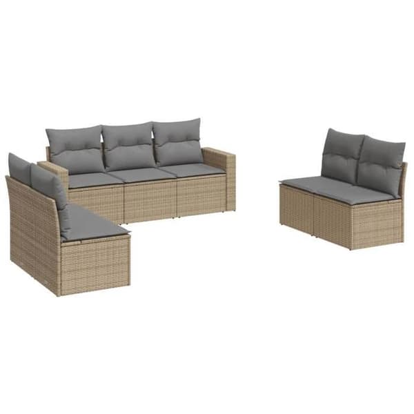 Maison Exclusive - Trädgårdsmöbler med kuddar 7 delar beige flätad resin