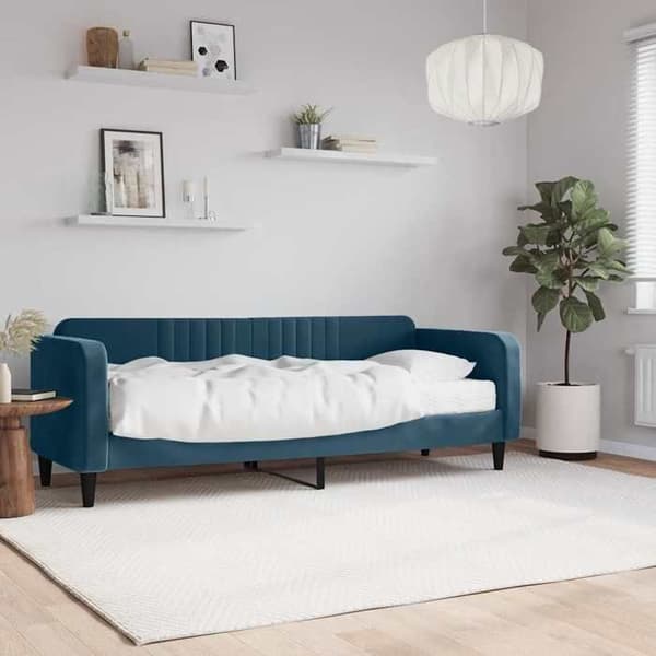 Sengestel med madras - EKSKLUSIV HUS - Dagbed - 80x200 cm - Blå velour - Lamelseng Blå