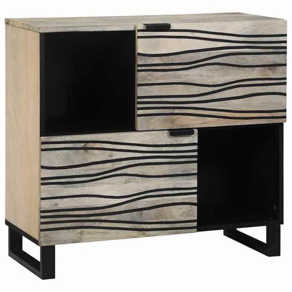 Buffet - EKSKLUSIVT HUS - 80x33x75 cm - Massivt mangotræ - Sorte jernben - Bølget tekstureret finish Vit