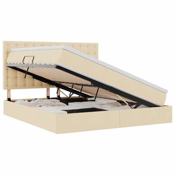 Sängram med madrass - EXKLUSIV HEM - 180 x 200 cm - Kräm - Konstläder - Hydraulisk mekanism Grädde